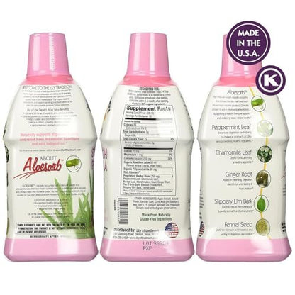 Lily of the Desert Magenformel, Bio Aloe Vera Saft mit Ulme, Kamille, Pfefferminze und Ingwer für die Darmgesundheit, Sodbrennen & saures Aufstoßen, 946 ml, inkl. Gelbeutel