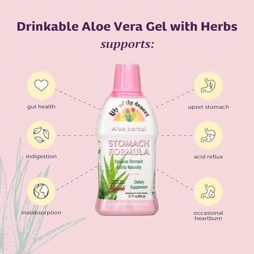 Lily of the Desert Magenformel, Bio Aloe Vera Saft mit Ulme, Kamille, Pfefferminze und Ingwer für die Darmgesundheit, Sodbrennen & saures Aufstoßen, 946 ml, inkl. Gelbeutel