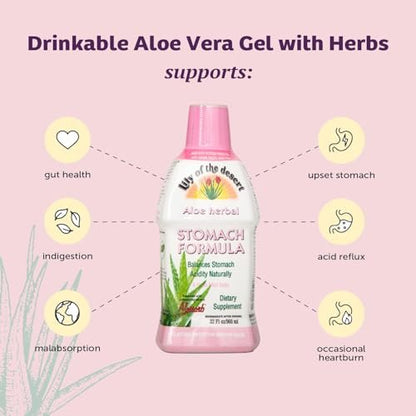 Lily of the Desert Magenformel, Bio Aloe Vera Saft mit Ulme, Kamille, Pfefferminze und Ingwer für die Darmgesundheit, Sodbrennen & saures Aufstoßen, 946 ml, inkl. Gelbeutel