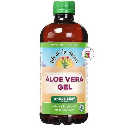 Lily Of The Desert Aloe Vera Gel, Konservierungsmittelfrei - Ganze Blatt Gefiltert, Dickere Konsistenz, Aloe Vera Getränk mit Natürlichen Vitaminen, Verdauungsenzyme für Darmgesundheit, Wohlbefinden, Strahlende Haut, 946 ml