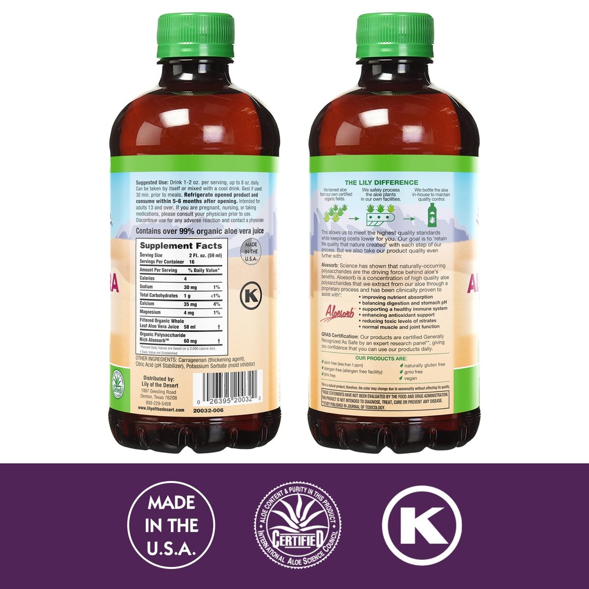 Lily Of The Desert Aloe Vera Gel, Konservierungsmittelfrei - Ganze Blatt Gefiltert, Dickere Konsistenz, Aloe Vera Getränk mit Natürlichen Vitaminen, Verdauungsenzyme für Darmgesundheit, Wohlbefinden, Strahlende Haut, 946 ml