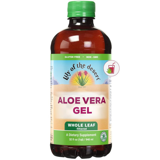 Lily Of The Desert Aloe Vera Gel, Konservierungsmittelfrei - Ganze Blatt Gefiltert, Dickere Konsistenz, Aloe Vera Getränk mit Natürlichen Vitaminen, Verdauungsenzyme für Darmgesundheit, Wohlbefinden, Strahlende Haut, 946 ml