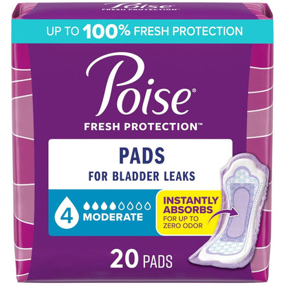 Poise Inkontinenz- & Wochenbett-Einlagen bei Blasenschwäche, 4 Tropfen mittlere Saugstärke, normale Länge, 20 Stück, Verpackung kann variieren