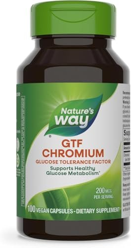Nature's Way GTF Chromium, Glukosetoleranzfaktor, unterstützt gesunden Glukosestoffwechsel*, 200 mcg Chrom pro Portion, 100 vegane Kapseln (Verpackung kann variieren)
