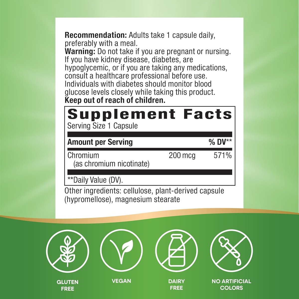 Nature's Way GTF Chromium, Glukosetoleranzfaktor, unterstützt gesunden Glukosestoffwechsel*, 200 mcg Chrom pro Portion, 100 vegane Kapseln (Verpackung kann variieren)