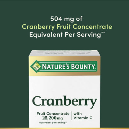 Cranberry Konzentrat mit Vitamin C von Nature's Bounty – Nahrungsergänzungsmittel für Harnwegs- und Immunsystem – 25200 mg, 60 Rapid Release Softgels