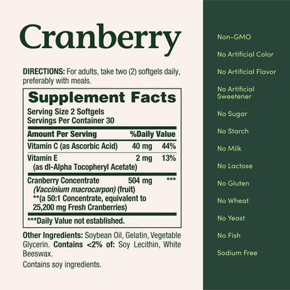 Cranberry Konzentrat mit Vitamin C von Nature's Bounty – Nahrungsergänzungsmittel für Harnwegs- und Immunsystem – 25200 mg, 60 Rapid Release Softgels