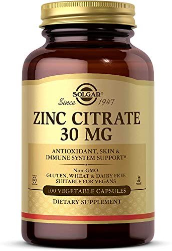 Solgar Zinkcitrat Kapseln, 100 Stück - Nicht-GVO, glutenfrei, koscher - Unterstützt Immunsystem, gesunde Haut und Augen