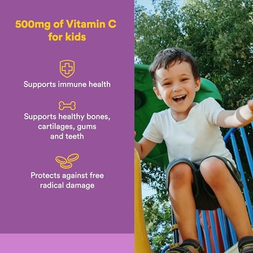 Natural Factors, Kautabletten Vitamin C 500 mg für Kinder, Unterstützt Immunsystem, Knochen, Zähne und Zahnfleisch, Heidelbeere, Himbeere und Boysenbeere, 90 Kautabletten (1er Pack)