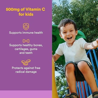 Natural Factors, Kautabletten Vitamin C 500 mg für Kinder, Unterstützt Immunsystem, Knochen, Zähne und Zahnfleisch, Heidelbeere, Himbeere und Boysenbeere, 90 Kautabletten (1er Pack)
