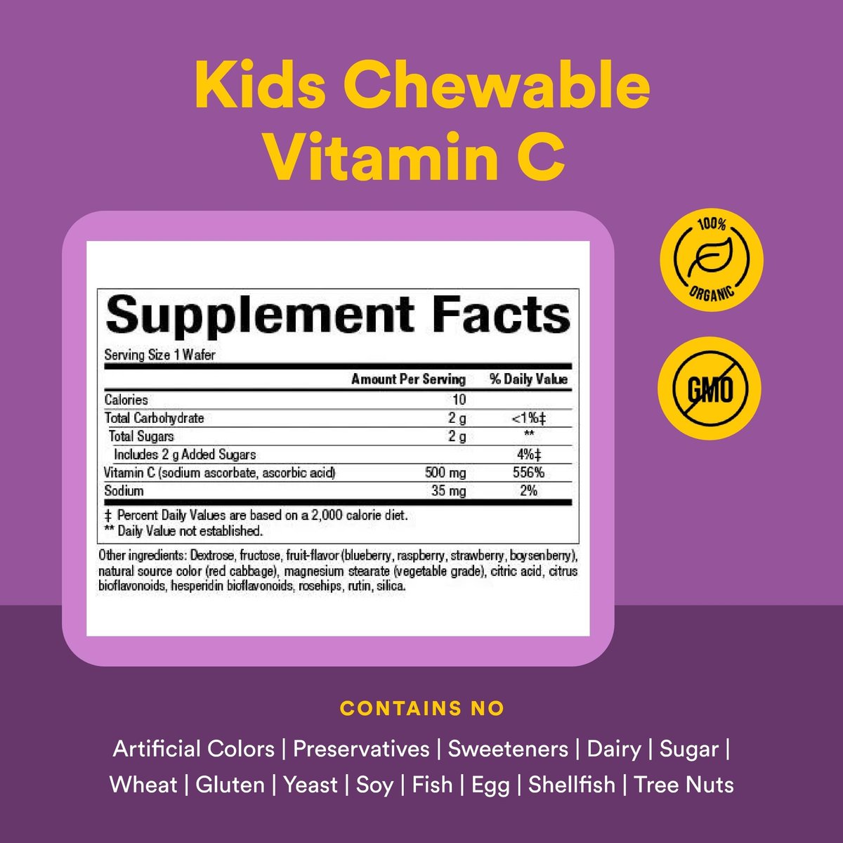 Natural Factors, Kautabletten Vitamin C 500 mg für Kinder, Unterstützt Immunsystem, Knochen, Zähne und Zahnfleisch, Heidelbeere, Himbeere und Boysenbeere, 90 Kautabletten (1er Pack)