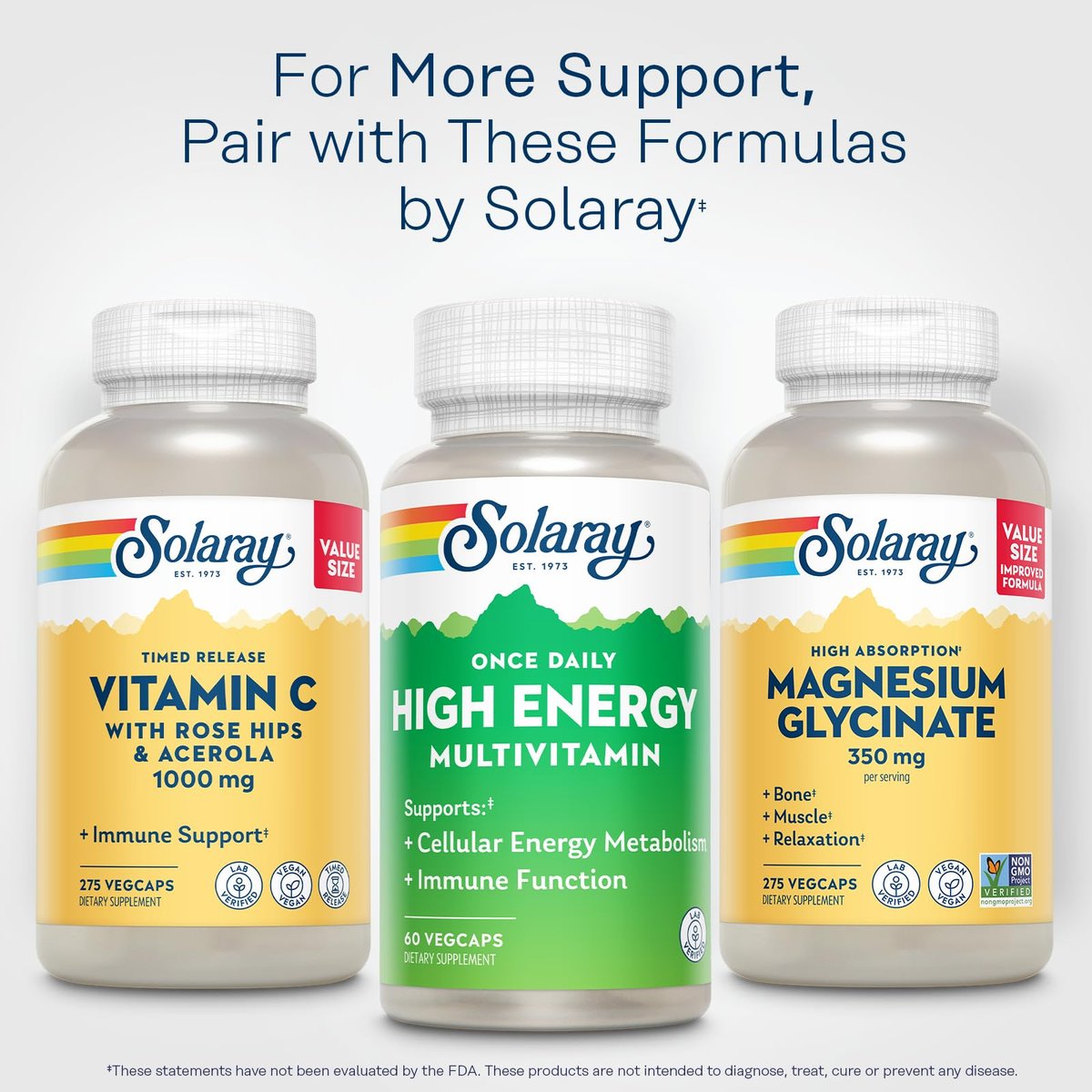 SOLARAY Once Daily High Energy Multivitamin für Männer und Frauen – mit Vitamin C, Vitamin D und Vollwertkräuterbasis – Unterstützung des Zellstoffwechsels und der Immunfunktion – 60 Portionen, 60 VegCap