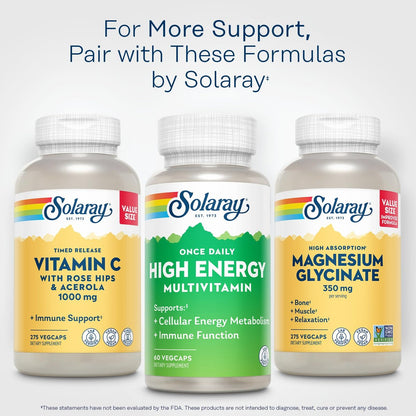 SOLARAY Once Daily High Energy Multivitamin für Männer und Frauen – mit Vitamin C, Vitamin D und Vollwertkräuterbasis – Unterstützung des Zellstoffwechsels und der Immunfunktion – 60 Portionen, 60 VegCap