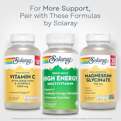 SOLARAY Once Daily High Energy Multivitamin für Männer und Frauen – mit Vitamin C, Vitamin D und Vollwertkräuterbasis – Unterstützung des Zellstoffwechsels und der Immunfunktion – 60 Portionen, 60 VegCap