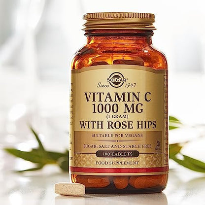 Solgar Vitamin C 1000 mg mit Hagebutten, 250 Tabletten - Antioxidans & Immununterstützung - Allgemeine Gesundheit - Unterstützt gesunde Haut & Gelenke - Nicht-GVO, Vegan und Koscher - 250 Portionen