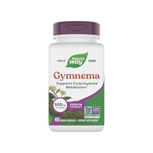 Nature's Way Gymnema Premium Extract – Unterstützt den Kohlenhydratstoffwechsel*, 500 mg pro Portion, Non-GMO Project verifiziert, 60 vegane Kapseln