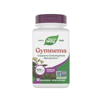 Nature's Way Gymnema Premium Extract – Unterstützt den Kohlenhydratstoffwechsel*, 500 mg pro Portion, Non-GMO Project verifiziert, 60 vegane Kapseln