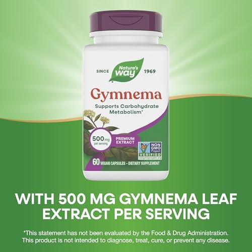 Nature's Way Gymnema Premium Extract – Unterstützt den Kohlenhydratstoffwechsel*, 500 mg pro Portion, Non-GMO Project verifiziert, 60 vegane Kapseln