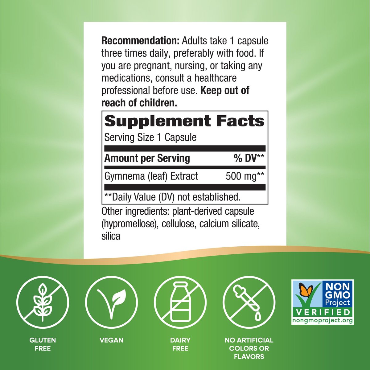 Nature's Way Gymnema Premium Extract – Unterstützt den Kohlenhydratstoffwechsel*, 500 mg pro Portion, Non-GMO Project verifiziert, 60 vegane Kapseln