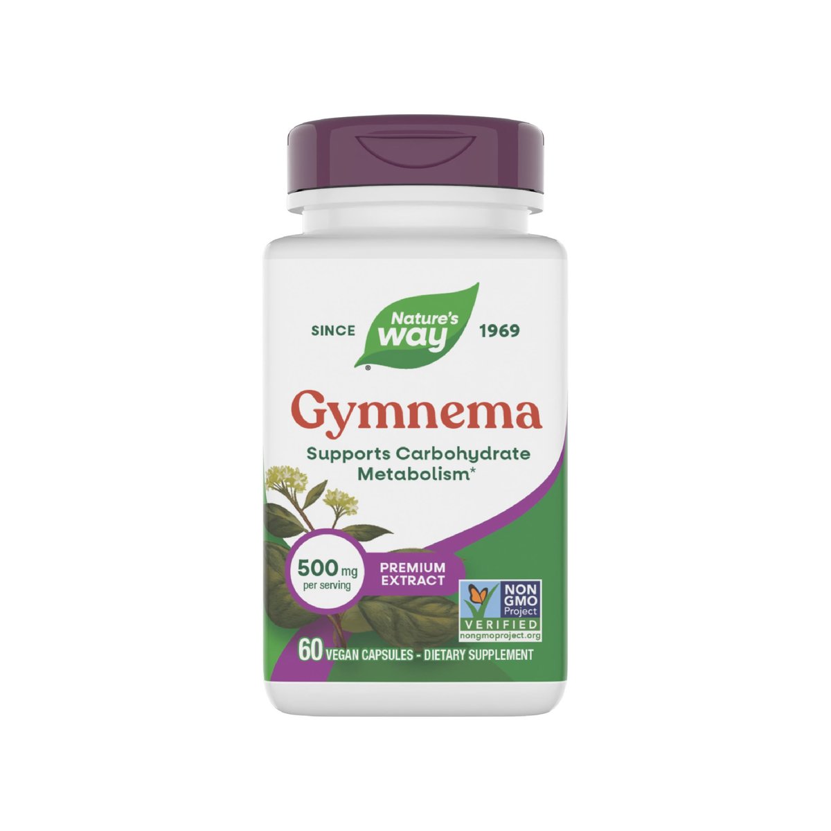 Nature's Way Gymnema Premium Extract – Unterstützt den Kohlenhydratstoffwechsel*, 500 mg pro Portion, Non-GMO Project verifiziert, 60 vegane Kapseln