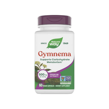 Nature's Way Gymnema Premium Extract – Unterstützt den Kohlenhydratstoffwechsel*, 500 mg pro Portion, Non-GMO Project verifiziert, 60 vegane Kapseln