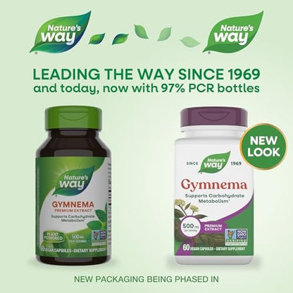 Nature's Way Gymnema Premium Extract – Unterstützt den Kohlenhydratstoffwechsel*, 500 mg pro Portion, Non-GMO Project verifiziert, 60 vegane Kapseln