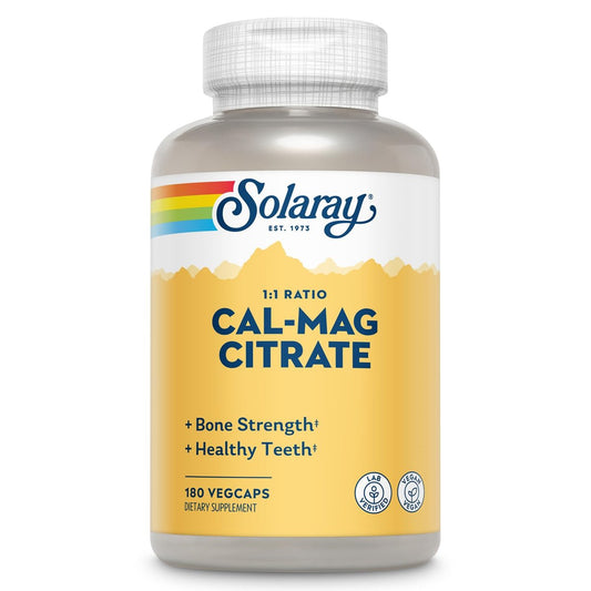 Solaray Calcium Magnesium Citrat 1000mg 1:1 Verhältnis – Knochenstärke, Muskel- und Nervensystemunterstützung, 180 Veggie-Kapseln
