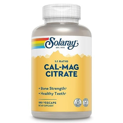 Solaray Calcium Magnesium Citrat 1000mg 1:1 Verhältnis – Knochenstärke, Muskel- und Nervensystemunterstützung, 180 Veggie-Kapseln