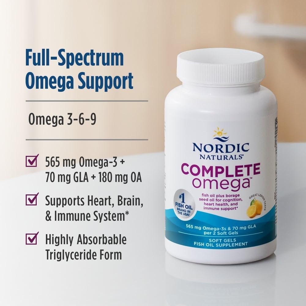 Nordic Naturals Complete Omega, Lemon Geschmack - 60 Softgels - 565 mg Omega-3 - EPA & DHA mit GLA - Gesunde Haut, Kognition, Positive Stimmung - Non-GMO - 30 Portionen