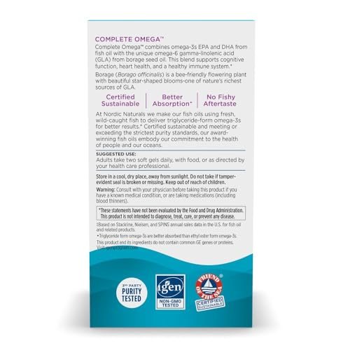 Nordic Naturals Complete Omega, Lemon Geschmack - 60 Softgels - 565 mg Omega-3 - EPA & DHA mit GLA - Gesunde Haut, Kognition, Positive Stimmung - Non-GMO - 30 Portionen