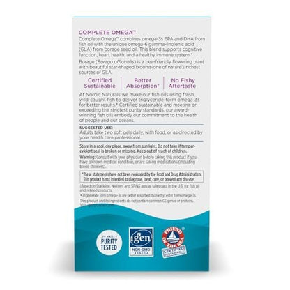 Nordic Naturals Complete Omega, Lemon Geschmack - 60 Softgels - 565 mg Omega-3 - EPA & DHA mit GLA - Gesunde Haut, Kognition, Positive Stimmung - Non-GMO - 30 Portionen