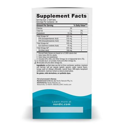 Nordic Naturals Complete Omega, Lemon Geschmack - 60 Softgels - 565 mg Omega-3 - EPA & DHA mit GLA - Gesunde Haut, Kognition, Positive Stimmung - Non-GMO - 30 Portionen