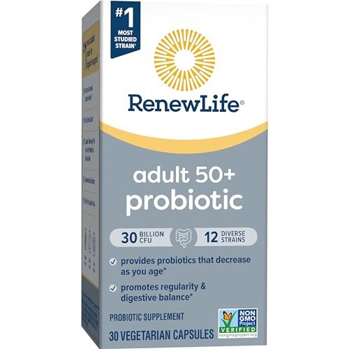 Renew Life Probiotic 50 Plus – Tägliche Unterstützung für Verdauung, Immunsystem und Harnwege, 30 Milliarden KBE, 30 Kapseln
