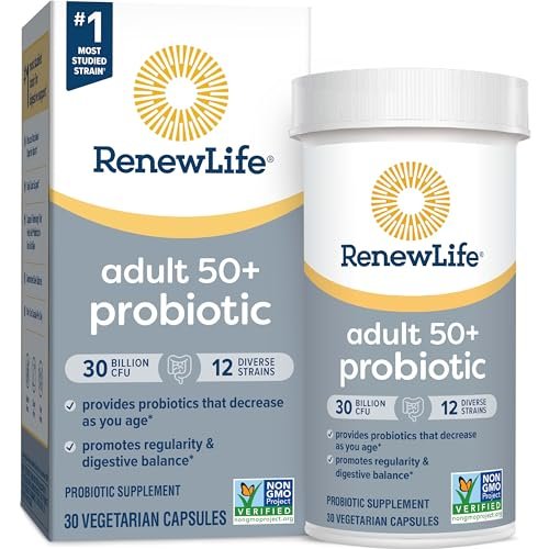 Renew Life Probiotic 50 Plus – Tägliche Unterstützung für Verdauung, Immunsystem und Harnwege, 30 Milliarden KBE, 30 Kapseln