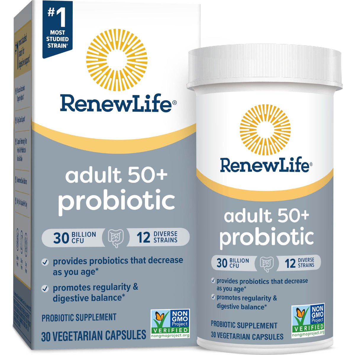Renew Life Probiotic 50 Plus – Tägliche Unterstützung für Verdauung, Immunsystem und Harnwege, 30 Milliarden KBE, 30 Kapseln
