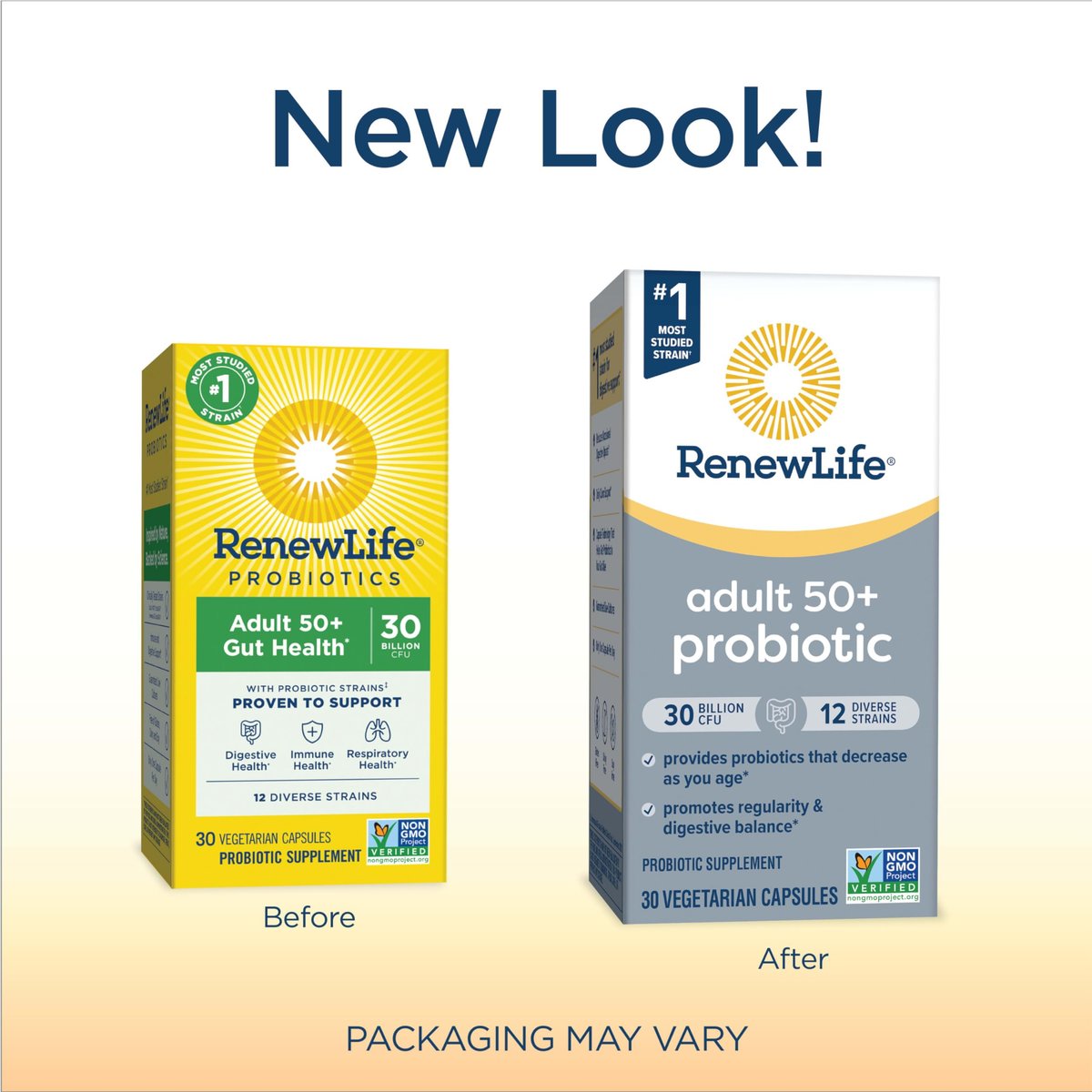 Renew Life Probiotic 50 Plus – Tägliche Unterstützung für Verdauung, Immunsystem und Harnwege, 30 Milliarden KBE, 30 Kapseln