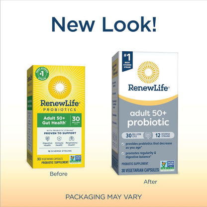 Renew Life Probiotic 50 Plus – Tägliche Unterstützung für Verdauung, Immunsystem und Harnwege, 30 Milliarden KBE, 30 Kapseln