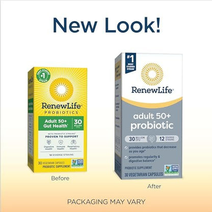 Renew Life Probiotic 50 Plus – Tägliche Unterstützung für Verdauung, Immunsystem und Harnwege, 30 Milliarden KBE, 30 Kapseln