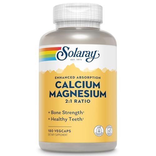 SOLARAY Calcium Magnesium Komplex – 2:1 Verhältnis für Knochengesundheit, hochdosiert, vegan, 180 Kapseln