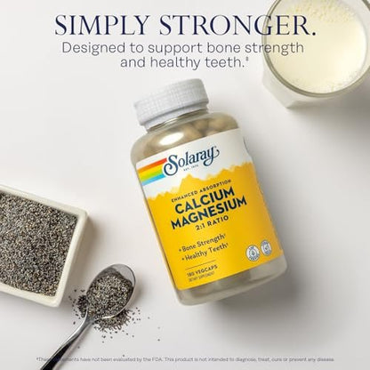 SOLARAY Calcium Magnesium Komplex – 2:1 Verhältnis für Knochengesundheit, hochdosiert, vegan, 180 Kapseln