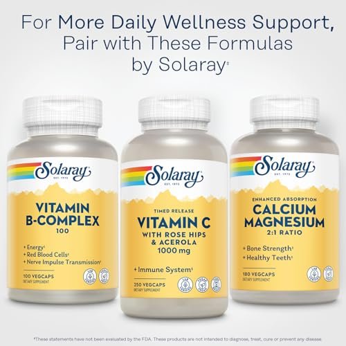SOLARAY Calcium Magnesium Komplex – 2:1 Verhältnis für Knochengesundheit, hochdosiert, vegan, 180 Kapseln