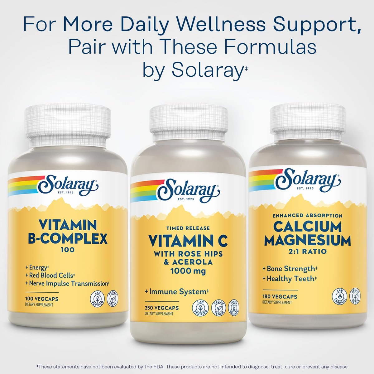 SOLARAY Calcium Magnesium Komplex – 2:1 Verhältnis für Knochengesundheit, hochdosiert, vegan, 180 Kapseln