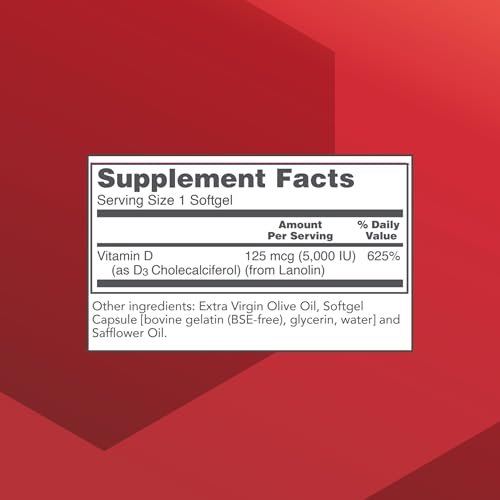 PROTOCOL FOR LIFE BALANCE - Vitamin D3 5000 IE (Hochdosiert) Unterstützt Kalziumaufnahme, Knochen- und Zahngesundheit, Immunsystem, Nervensystem und kognitive Funktion - 120 Softgels
