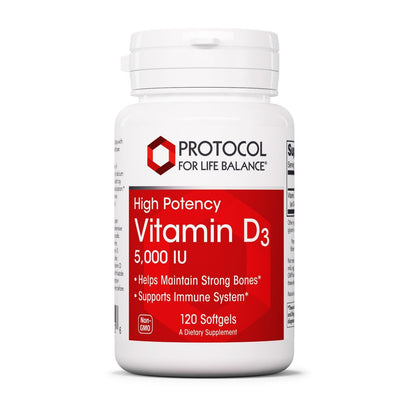 PROTOCOL FOR LIFE BALANCE - Vitamin D3 5000 IE (Hochdosiert) Unterstützt Kalziumaufnahme, Knochen- und Zahngesundheit, Immunsystem, Nervensystem und kognitive Funktion - 120 Softgels