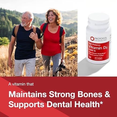 PROTOCOL FOR LIFE BALANCE - Vitamin D3 5000 IE (Hochdosiert) Unterstützt Kalziumaufnahme, Knochen- und Zahngesundheit, Immunsystem, Nervensystem und kognitive Funktion - 120 Softgels