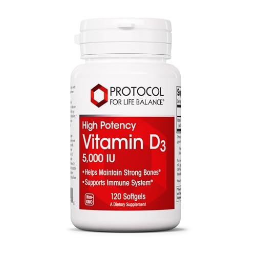 PROTOCOL FOR LIFE BALANCE - Vitamin D3 5000 IE (Hochdosiert) Unterstützt Kalziumaufnahme, Knochen- und Zahngesundheit, Immunsystem, Nervensystem und kognitive Funktion - 120 Softgels