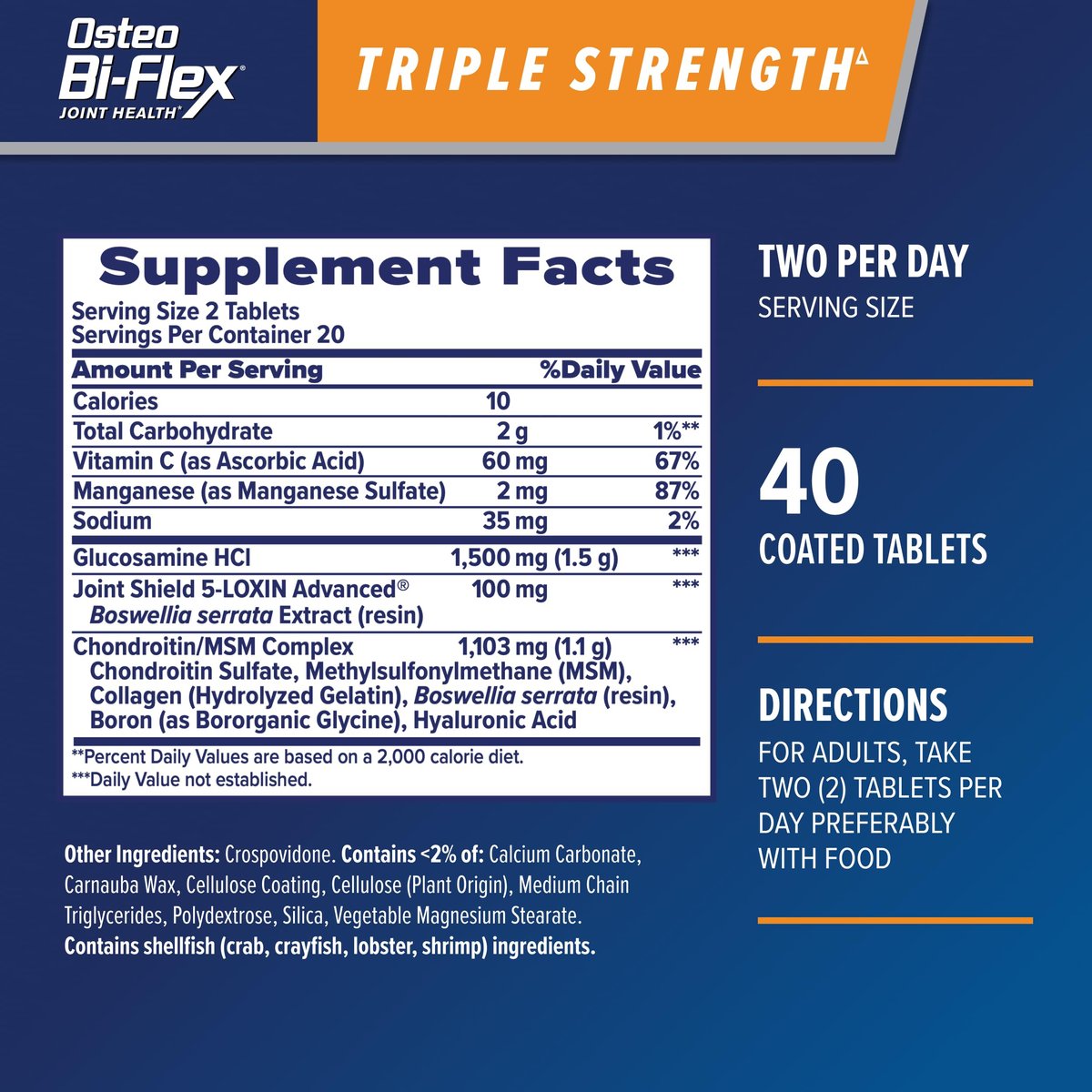 Osteo Bi-Flex Dreifachstärke Glucosamin Chondroitin Nahrungsergänzungsmittel – Verbessert Gelenkfunktion, Kraft, Flexibilität und Mobilität, 40 überzogene Tabletten
