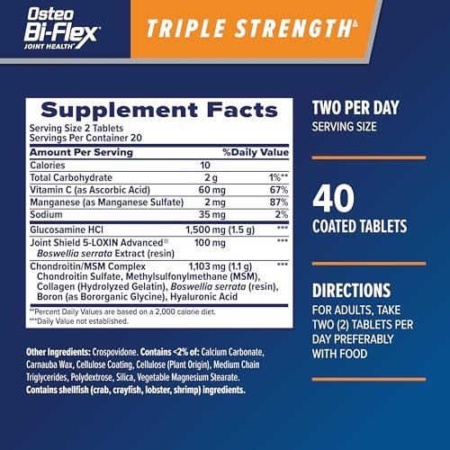 Osteo Bi-Flex Dreifachstärke Glucosamin Chondroitin Nahrungsergänzungsmittel – Verbessert Gelenkfunktion, Kraft, Flexibilität und Mobilität, 40 überzogene Tabletten