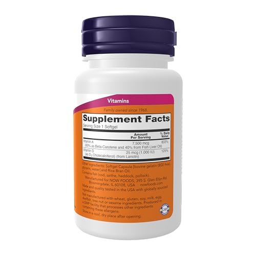 NOW Foods Vitamin A & D3 25.000/1.000 IE – 100 Softgels für Augengesundheit & essentielle Nährstoffe