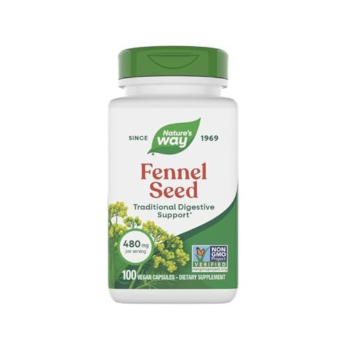 Nature's Way Fenchelsamen, Traditionelle Verdauungsunterstützung*, 480 mg pro Portion, Glutenfrei & Vegan, Non-GMO Project Verified, 100 Kapseln
